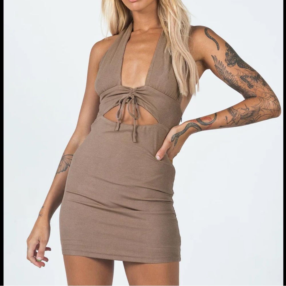 Princess Polly Shiloh Halter Brown mini backless bodycon cut out dress